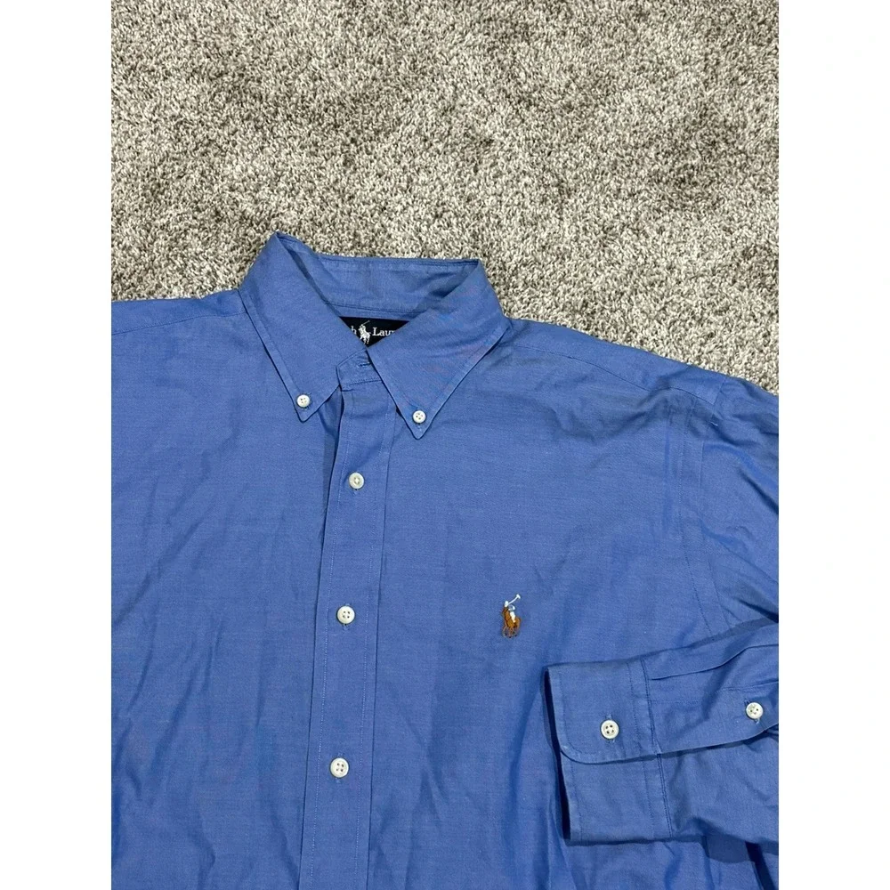 Ralph Lauren Size 15.5 X 34  Men's Long Sleeve Button Down Shirt Blue Yarmouth